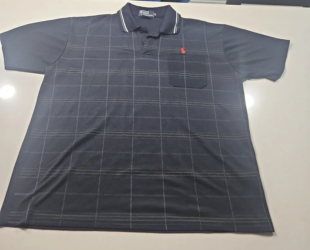 Polo Ralph Lauren Blue Plaid Red Pony Custom Slim Polo Shirt with pocket 2XL